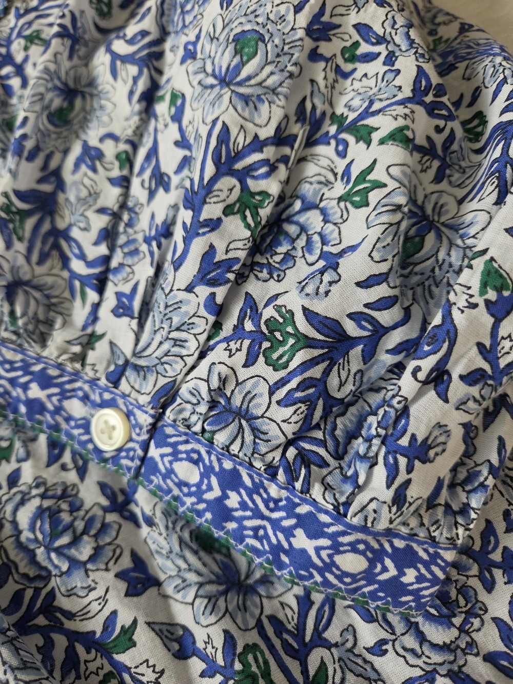 LOFT Blue Floral V-Neck Peasant Blouse - Picture 4 of 5
